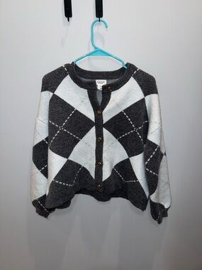 Song of Style by Aimee Song Grey & White Argyle Cardigan Sweater